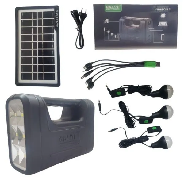 GDLITE Solar Lighting System Kit 3 LED Lights Phone Charger