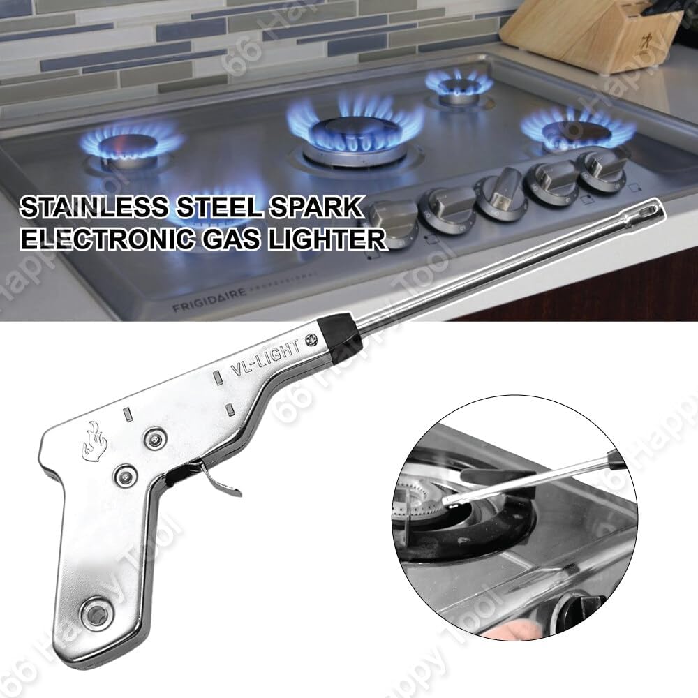 Electric Igniter Spark Gas Lighter for Kitchen Stove Steel,Lighter for Kitchen Stove Steel,Pistol Shape Stainless Steel Igniter Spark Lighter for Kitchen Stove (steel)