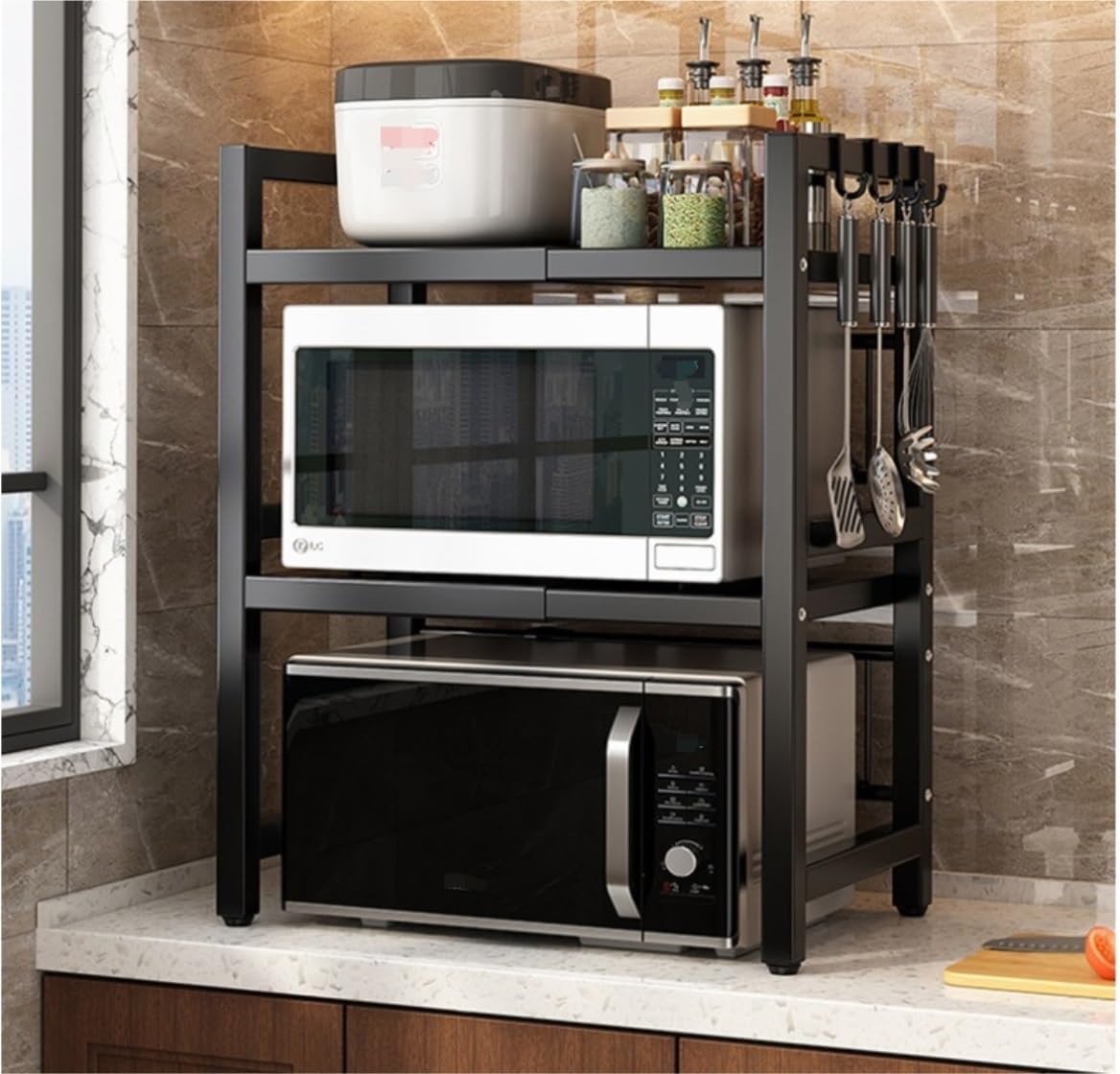 Microwave Stand Microwave Shelf Retractable Microwave Oven Rack 3 Tiers Microwave Stand Shelf Expandable Length 40-63 Kitchen Storage Rack Microwave Rack