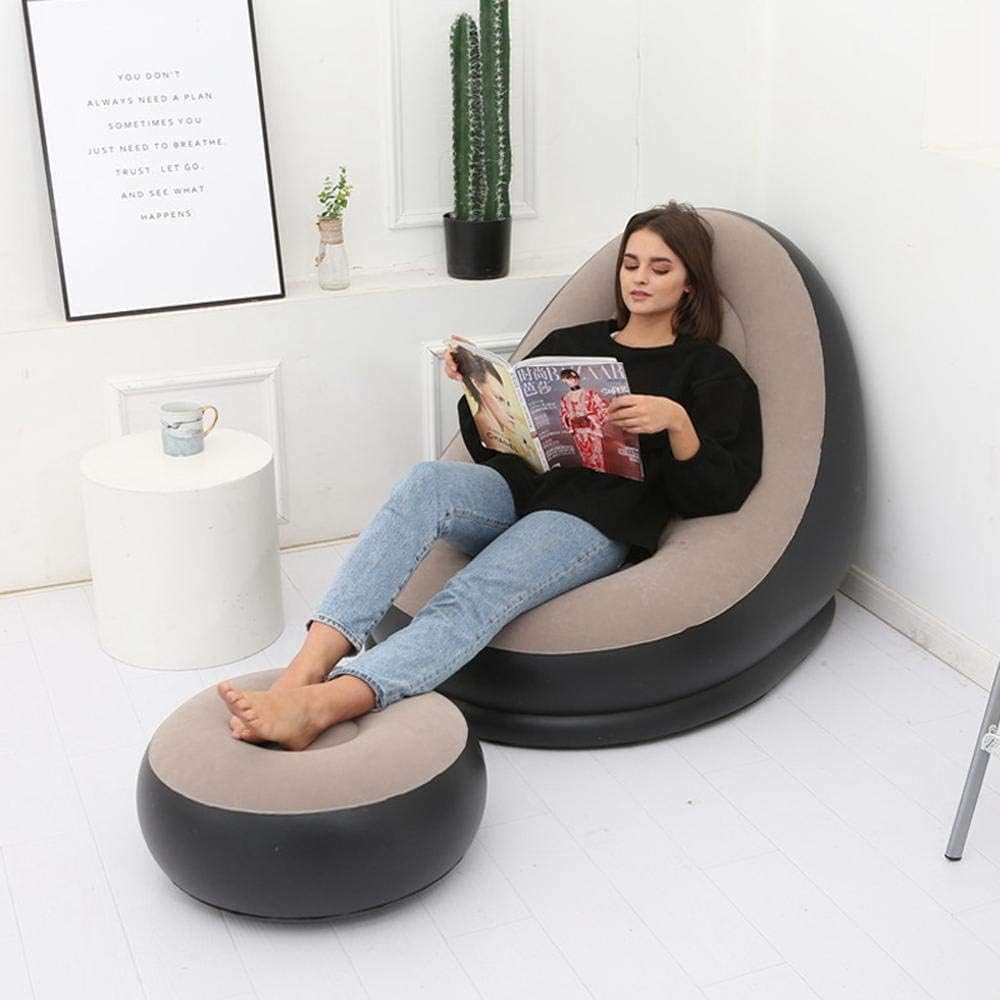 Inflatable Ultra Lounge Chair Blow Up Chaise Lounge with Ottoman Air Lazy Sofa Set Indoor Outdoor Portable Blow-Up Seat for Lounge or Living Room with Manual air Pump