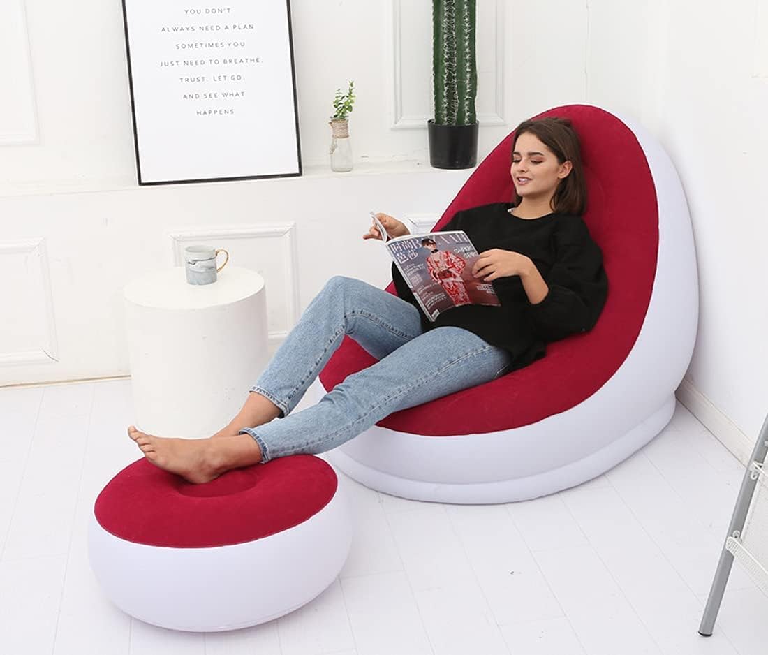 Inflatable Ultra Lounge Chair Blow Up Chaise Lounge with Ottoman Air Lazy Sofa Set Indoor Outdoor Portable Blow-Up Seat for Lounge or Living Room with Manual air Pump