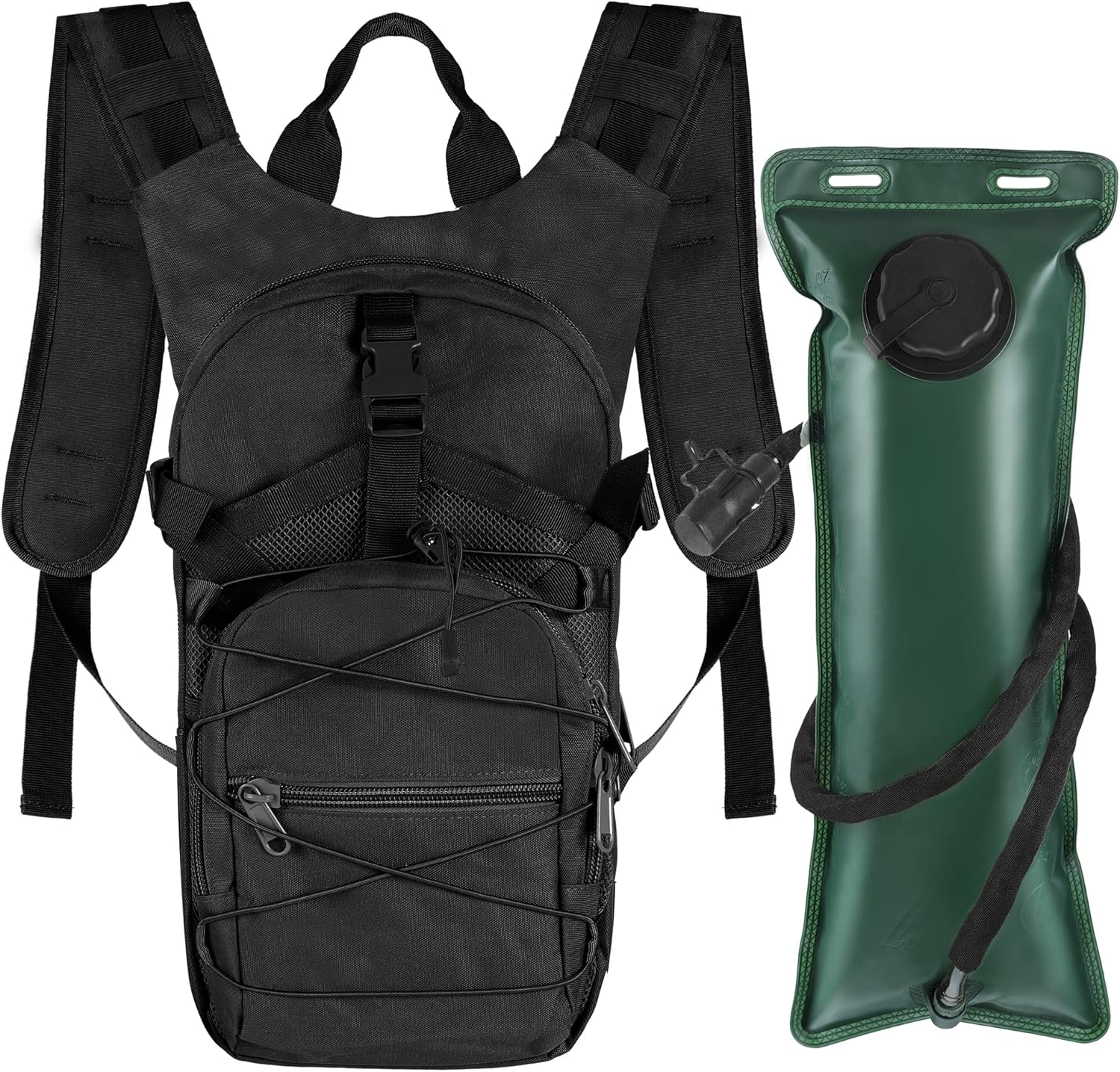 Hydration Backpack with Water Bladder, Multi Pocket Tactical Hydration Pack, Cycling Backpack for Rave, Hiking, Running, Camping