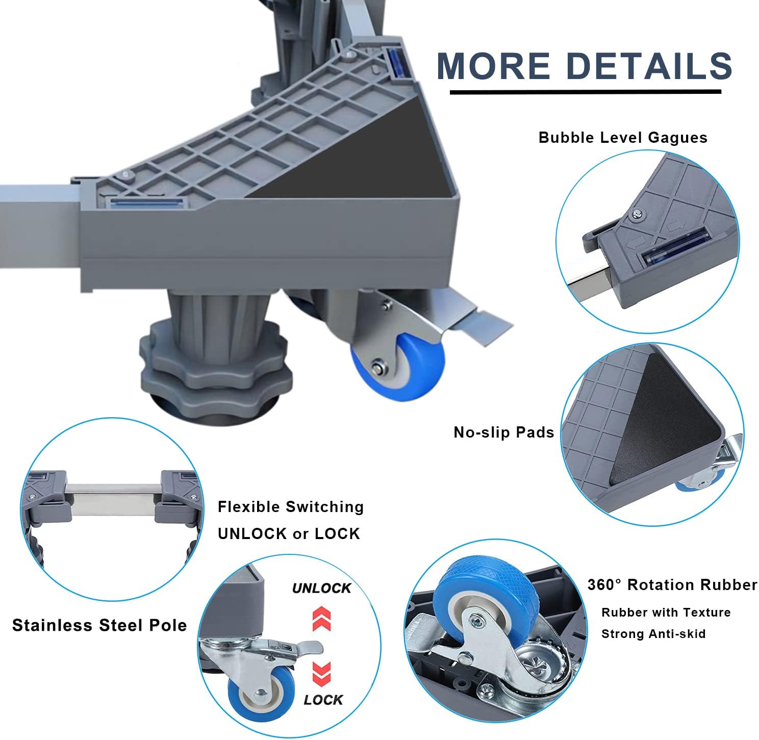 Fridge Stand Washing Machine Base Stand with 4 Locking Rubber Rotating Wheels and 8 Strong Feet Mini Refrigerator Stand Shock Damping Mobile Base for Washing Machine Dryer Refrigerator Mobile Roller