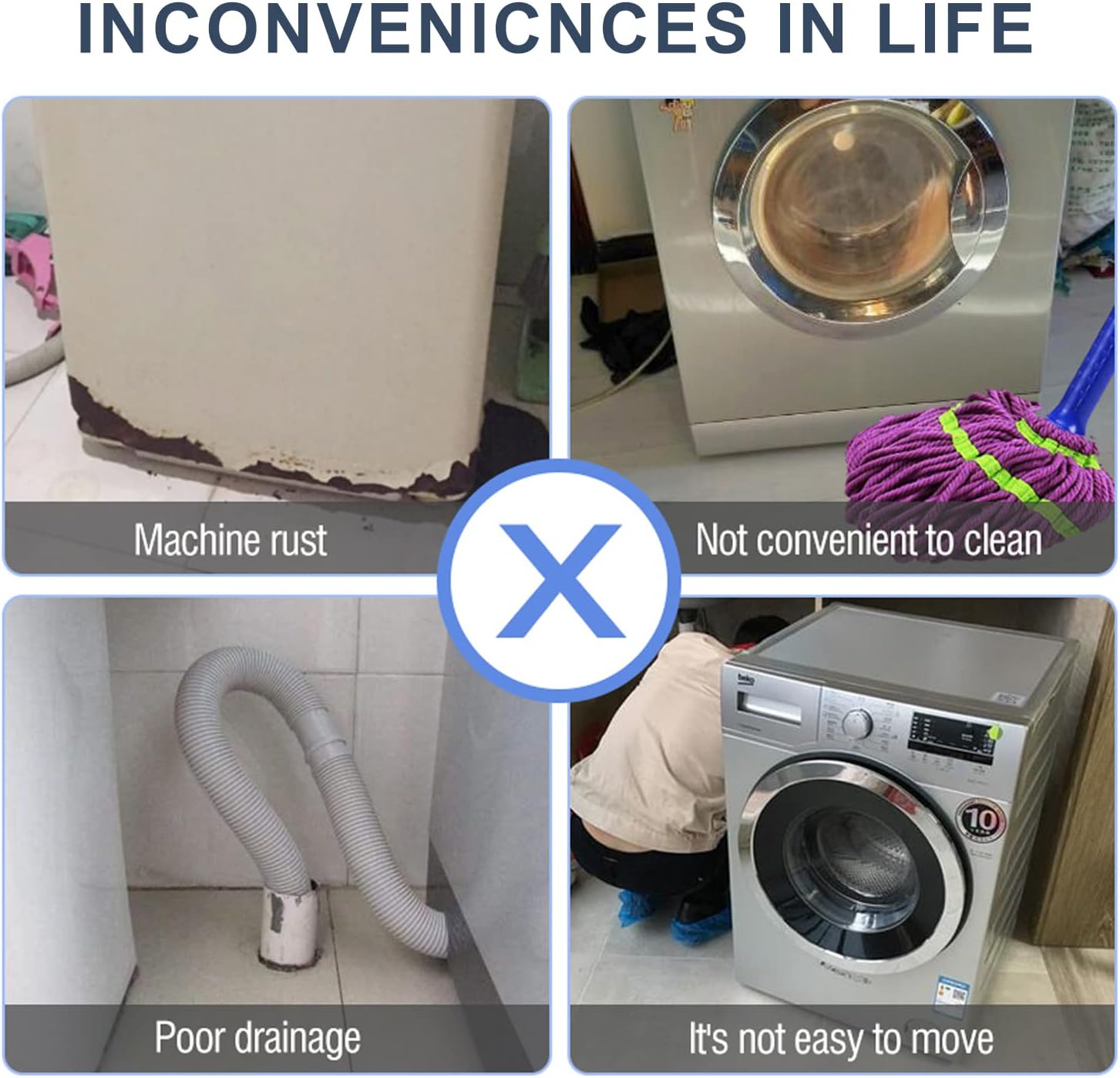 Fridge Stand Washing Machine Base Stand with 4 Locking Rubber Rotating Wheels and 8 Strong Feet Mini Refrigerator Stand Shock Damping Mobile Base for Washing Machine Dryer Refrigerator Mobile Roller