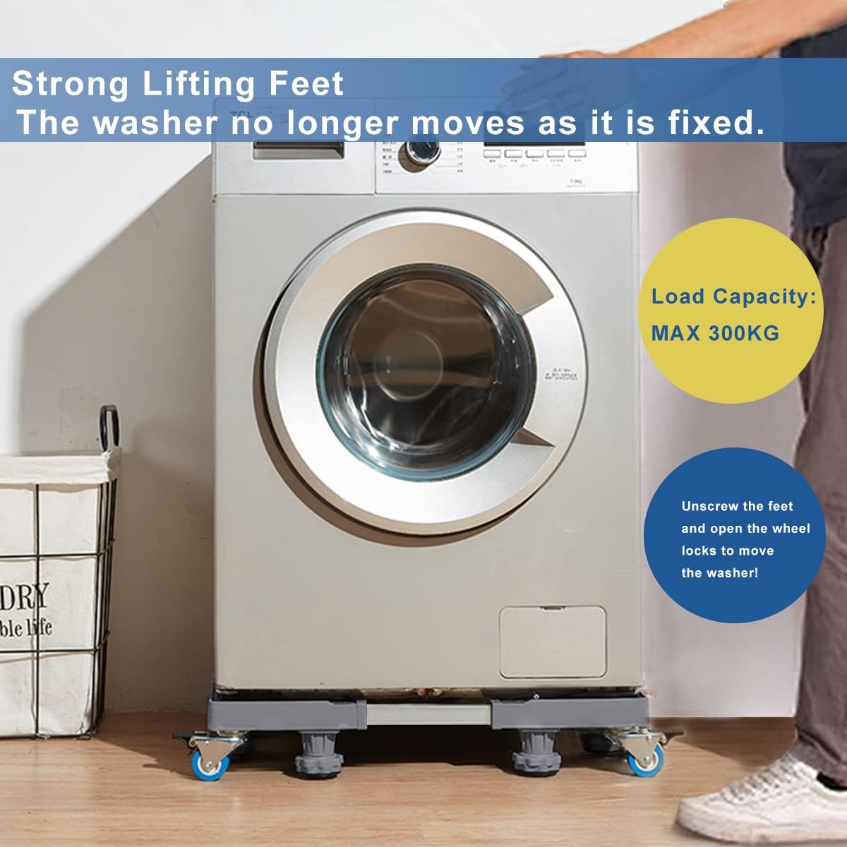 Fridge Stand Washing Machine Base Stand with 4 Locking Rubber Rotating Wheels and 8 Strong Feet Mini Refrigerator Stand Shock Damping Mobile Base for Washing Machine Dryer Refrigerator Mobile Roller