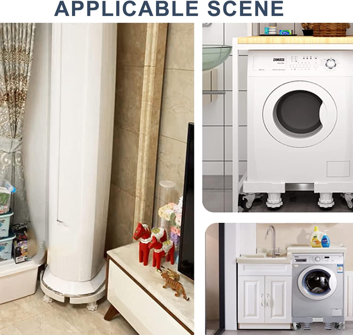 Fridge Stand Washing Machine Base Stand with 4 Locking Rubber Rotating Wheels and 8 Strong Feet Mini Refrigerator Stand Shock Damping Mobile Base for Washing Machine Dryer Refrigerator Mobile Roller