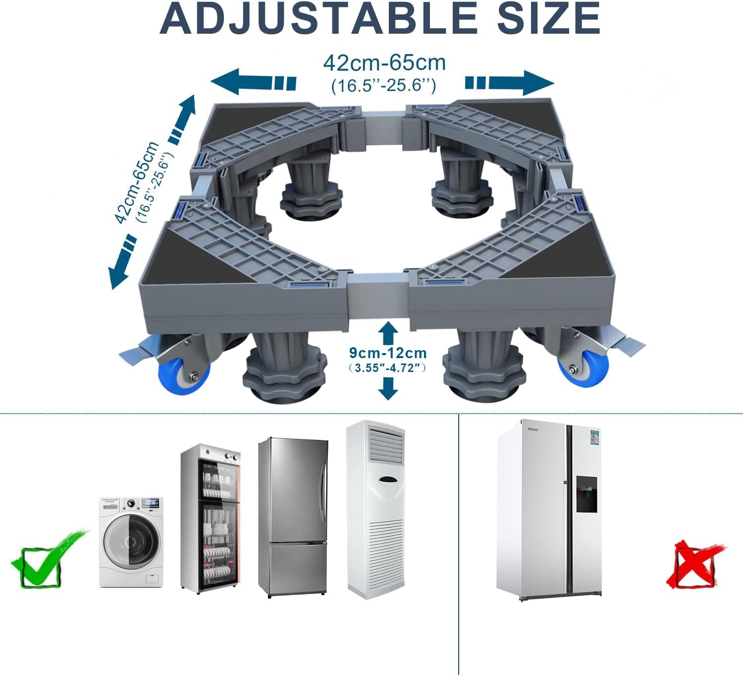 Fridge Stand Washing Machine Base Stand with 4 Locking Rubber Rotating Wheels and 8 Strong Feet Mini Refrigerator Stand Shock Damping Mobile Base for Washing Machine Dryer Refrigerator Mobile Roller