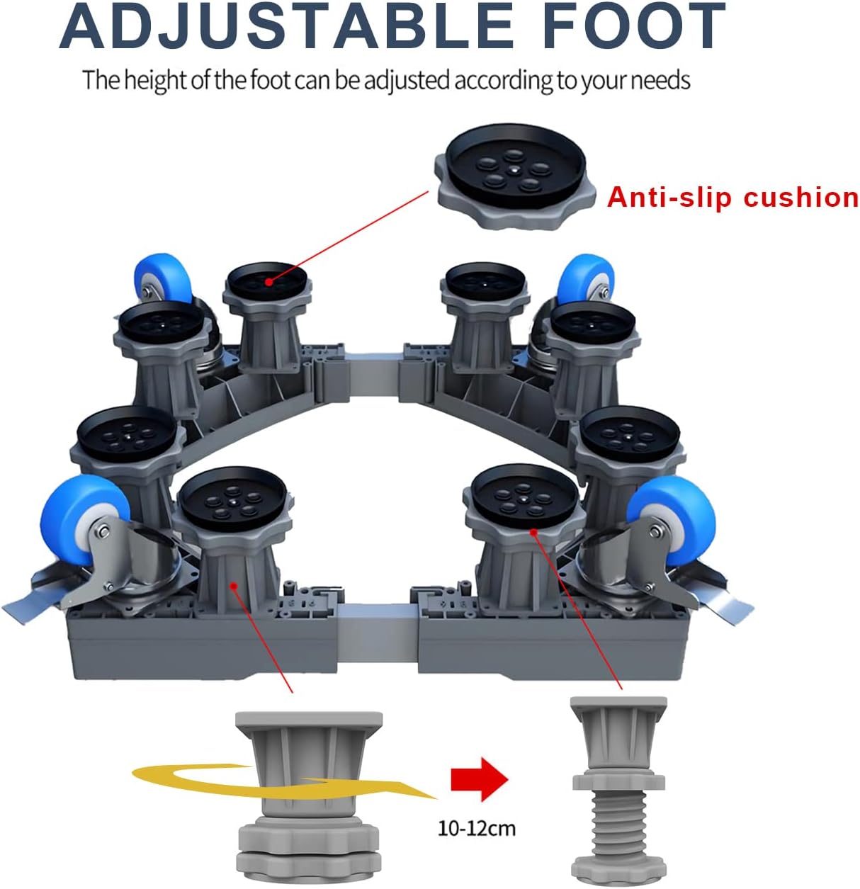 Fridge Stand Washing Machine Base Stand with 4 Locking Rubber Rotating Wheels and 8 Strong Feet Mini Refrigerator Stand Shock Damping Mobile Base for Washing Machine Dryer Refrigerator Mobile Roller