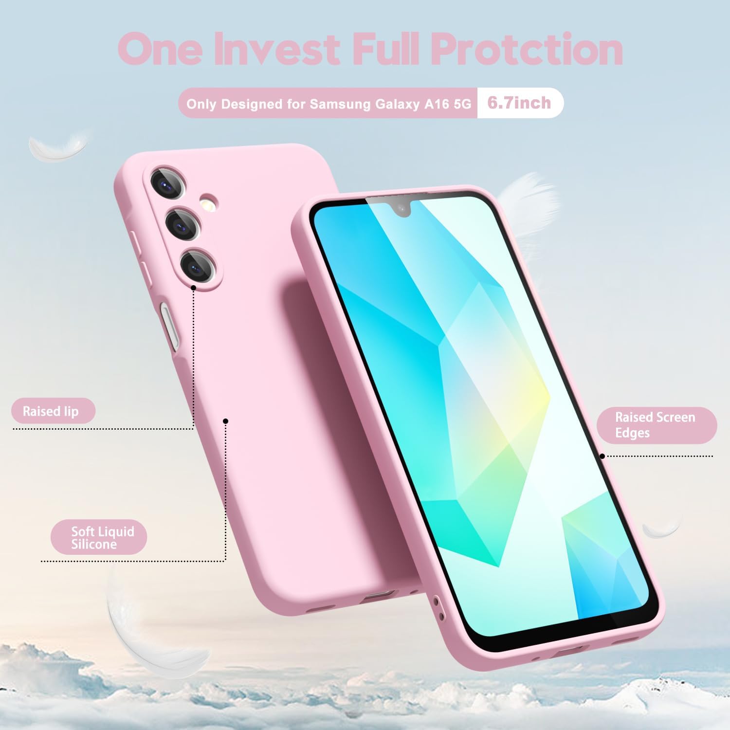 Samsung Galaxy A16 5G Case Silicone, Thin Slim Grip Soft Rubber Gel Protective Phone Case for Women, Matte Plain Solid Color Aesthetic Cute Girly Case with Camera Cover