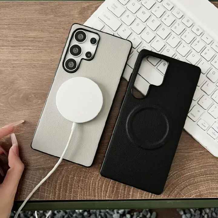 Samsung Galaxy S25 Ultra 5G Magsafe Magnetic Plain Leather Phone Case