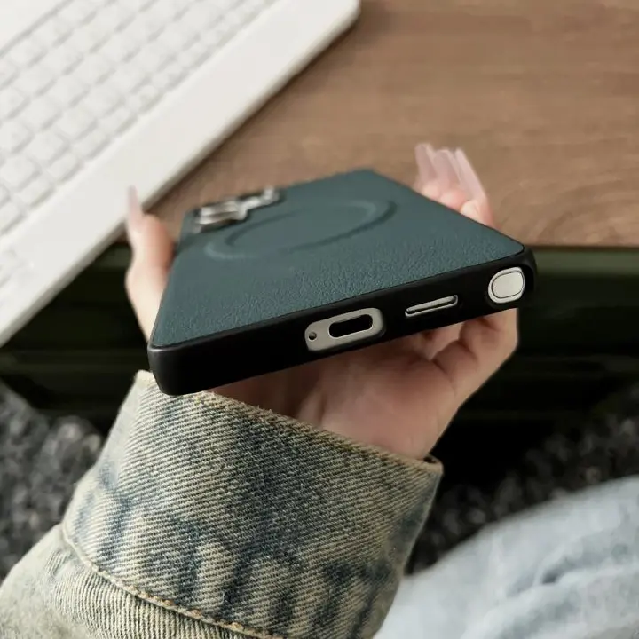 Samsung Galaxy S25 Ultra 5G Magsafe Magnetic Plain Leather Phone Case