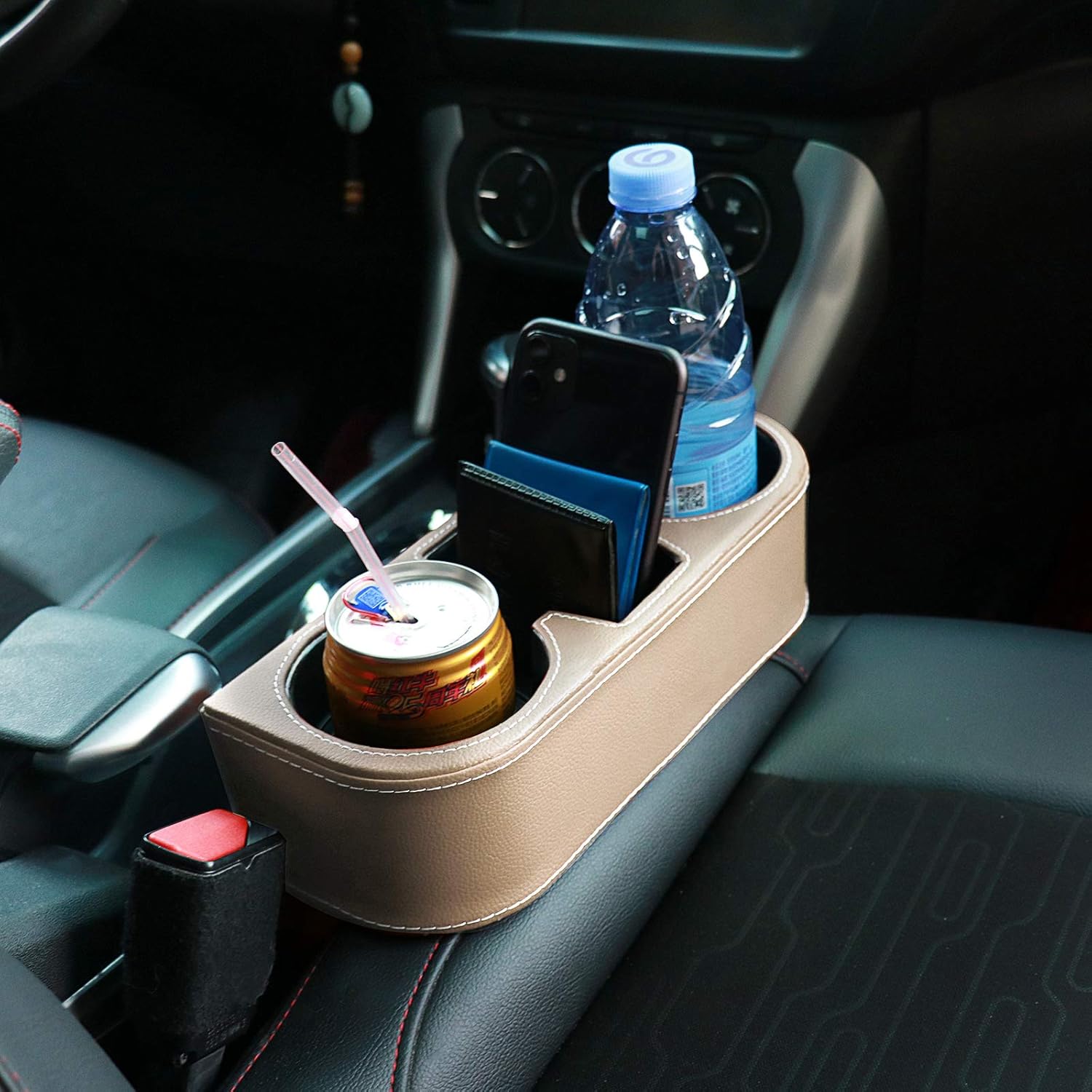 Car Seat Organizer Cup Drink Holders Multi Functional Gap Filler Storage Box Insert Organization Helps Reduce Distracted Driving & Holds Phone Mount Mug Bottle Cellphone
