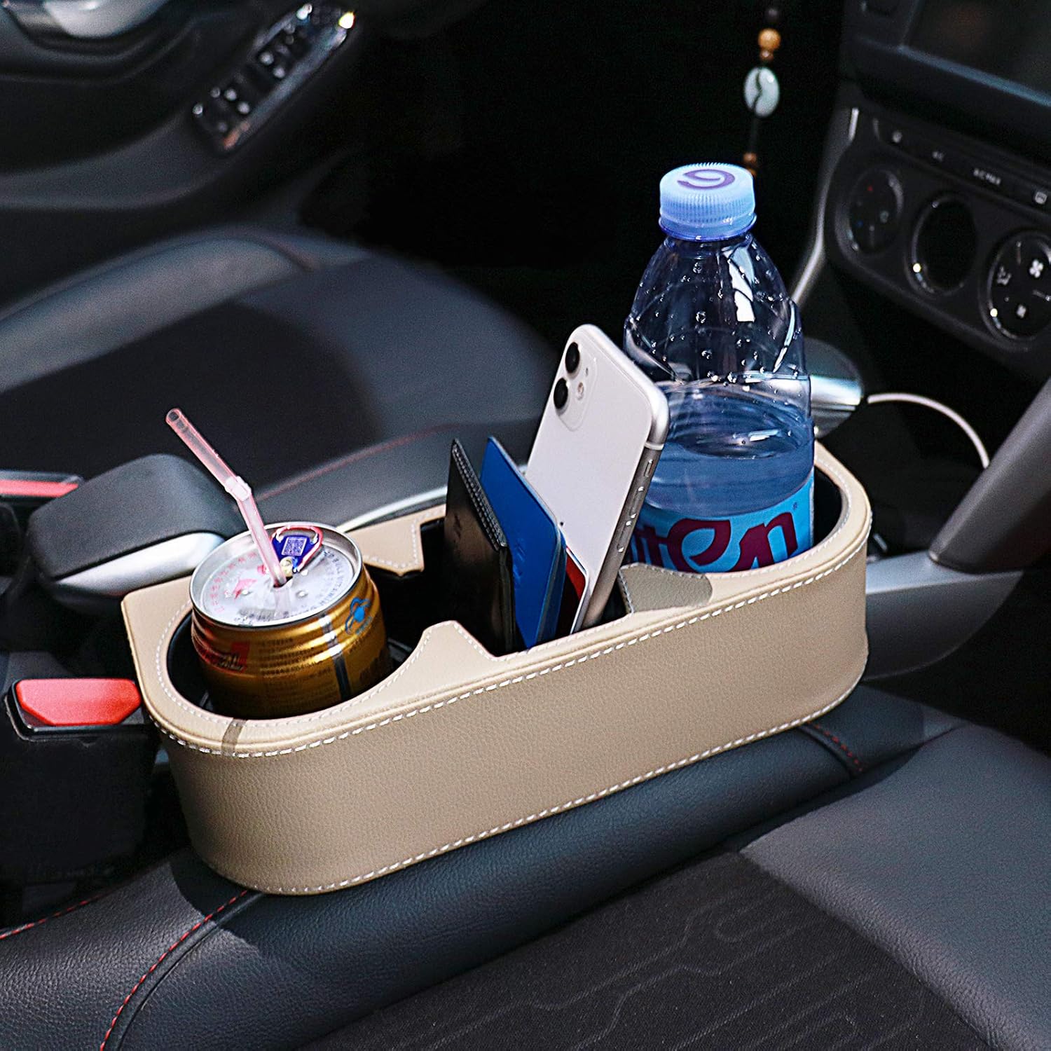 Car Seat Organizer Cup Drink Holders Multi Functional Gap Filler Storage Box Insert Organization Helps Reduce Distracted Driving & Holds Phone Mount Mug Bottle Cellphone