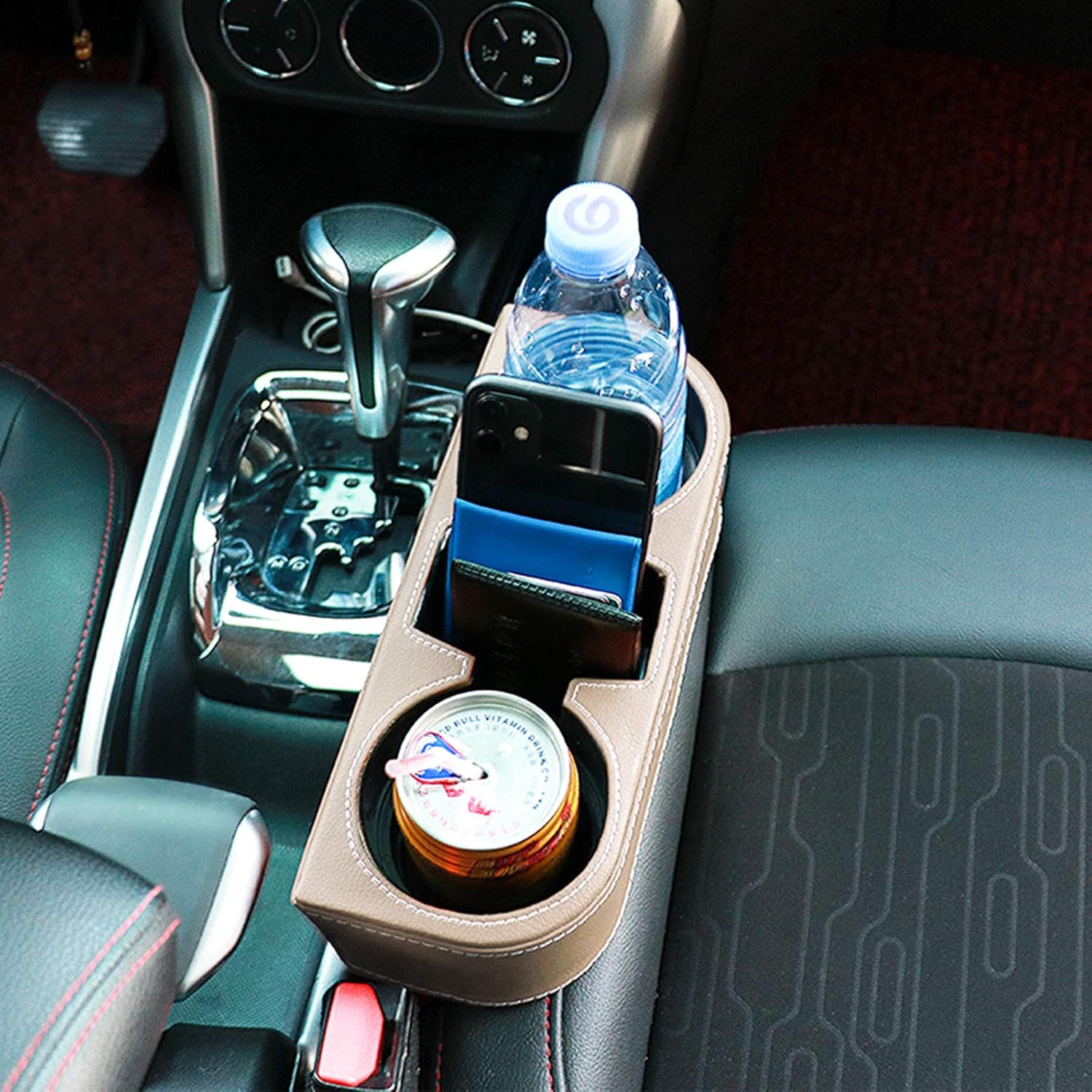 Car Seat Organizer Cup Drink Holders Multi Functional Gap Filler Storage Box Insert Organization Helps Reduce Distracted Driving & Holds Phone Mount Mug Bottle Cellphone