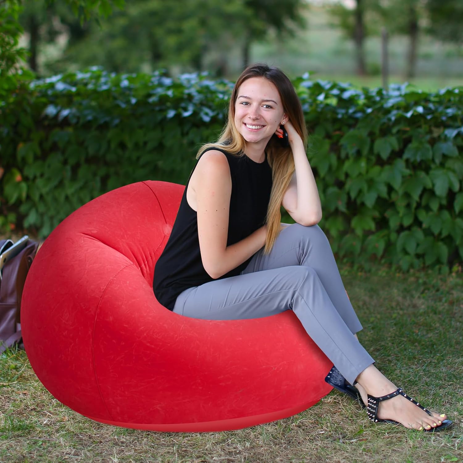 Inflatable Bean Bag Chairs Outdoor Blow up Camping Chairs Inflatable Lazy Sofa Folding Portable Bean Bag Loungers Couch for Movie Night