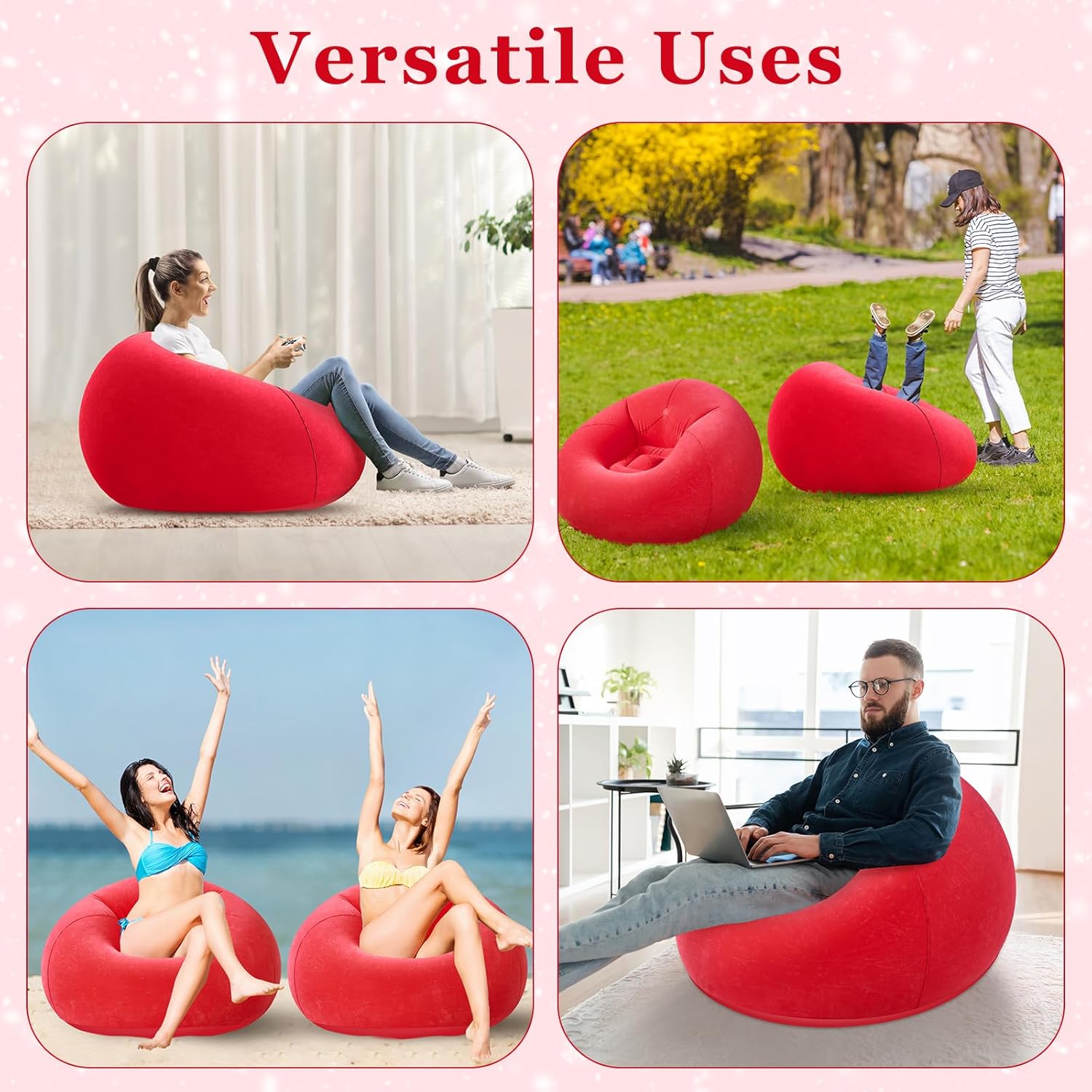 Inflatable Bean Bag Chairs Outdoor Blow up Camping Chairs Inflatable Lazy Sofa Folding Portable Bean Bag Loungers Couch for Movie Night