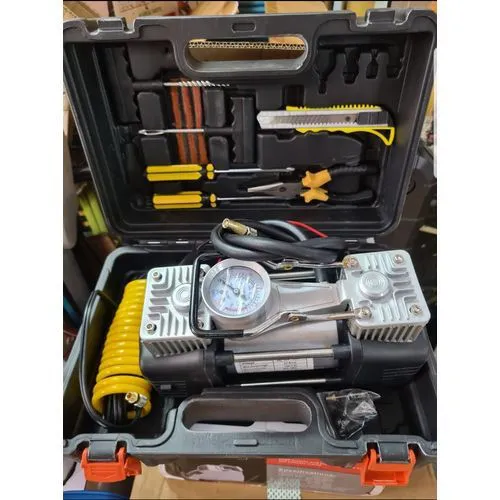 Heavy Duty Tire Inflator Portable Air Compressor Dual Cylinder Direct Drive 12V With Repair Kit