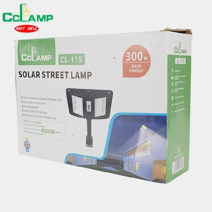 300watts Solar Street Lights Outdoor LED Solar Street Light Cclamp CL-115 Dusk to Dawn for Security Lighting All-In-One 300W Double Sided Street Light With Motion & Darkness Sensor
