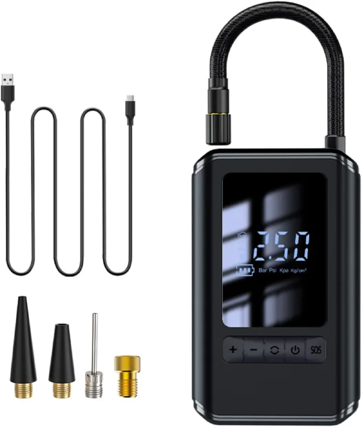 Portable Electric Air Compressor, 130 PSI Tire Inflator with Digital Pressure Detection for Car Bike Scooter Ball