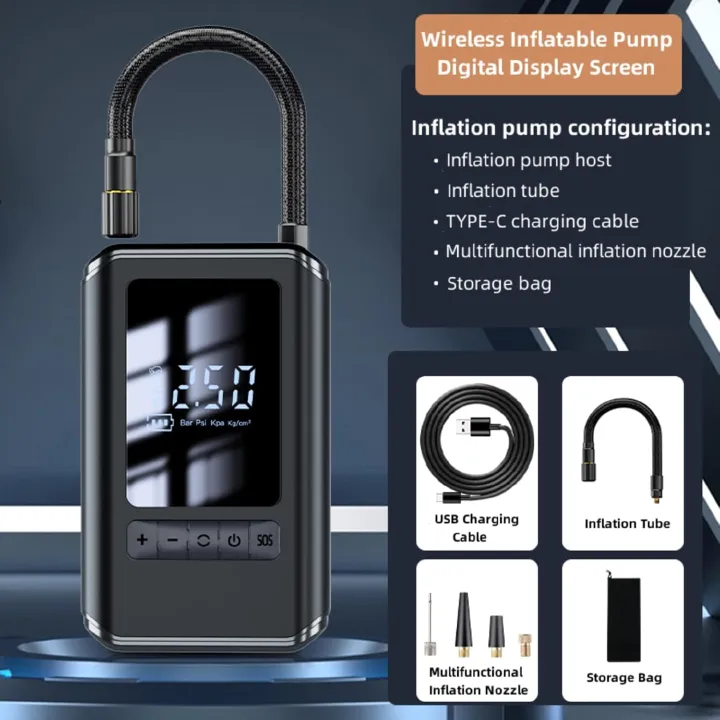 Portable Electric Air Compressor, 130 PSI Tire Inflator with Digital Pressure Detection for Car Bike Scooter Ball