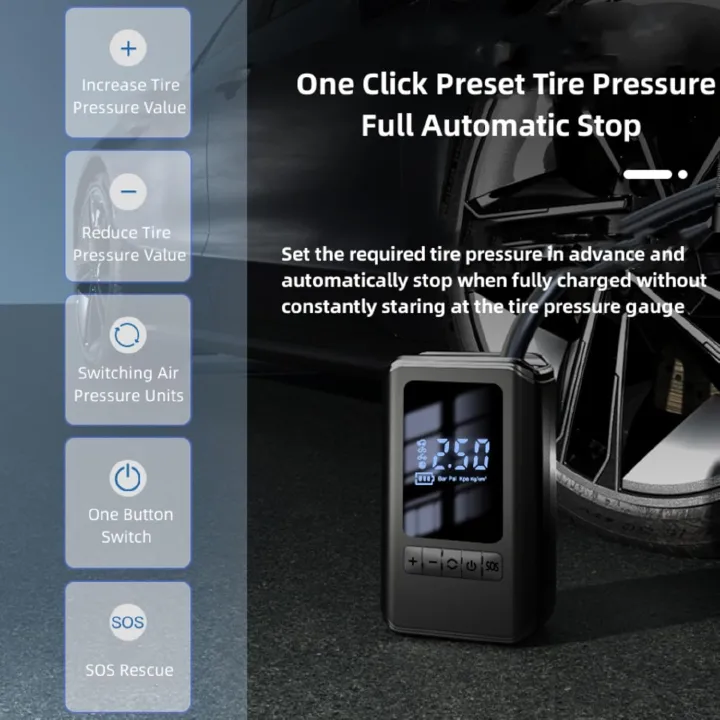 Portable Electric Air Compressor, 130 PSI Tire Inflator with Digital Pressure Detection for Car Bike Scooter Ball