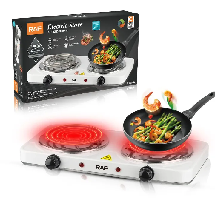Countertop Coil Hotplate Electric Stove Cooktop Double Flat Burners Electric Hot Plate RAF Electric Stove ( double ) & Hot Plate & Cooker R.8020B with Uniform Heating – 2000w
