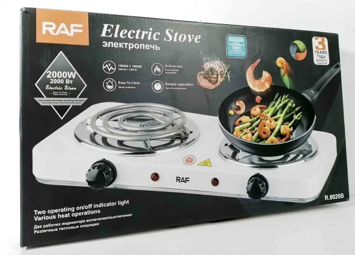 Countertop Coil Hotplate Electric Stove Cooktop Double Flat Burners Electric Hot Plate RAF Electric Stove ( double ) & Hot Plate & Cooker R.8020B with Uniform Heating – 2000w