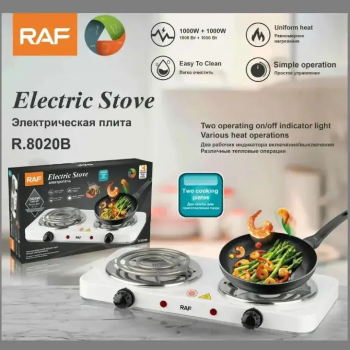 Countertop Coil Hotplate Electric Stove Cooktop Double Flat Burners Electric Hot Plate RAF Electric Stove ( double ) & Hot Plate & Cooker R.8020B with Uniform Heating – 2000w