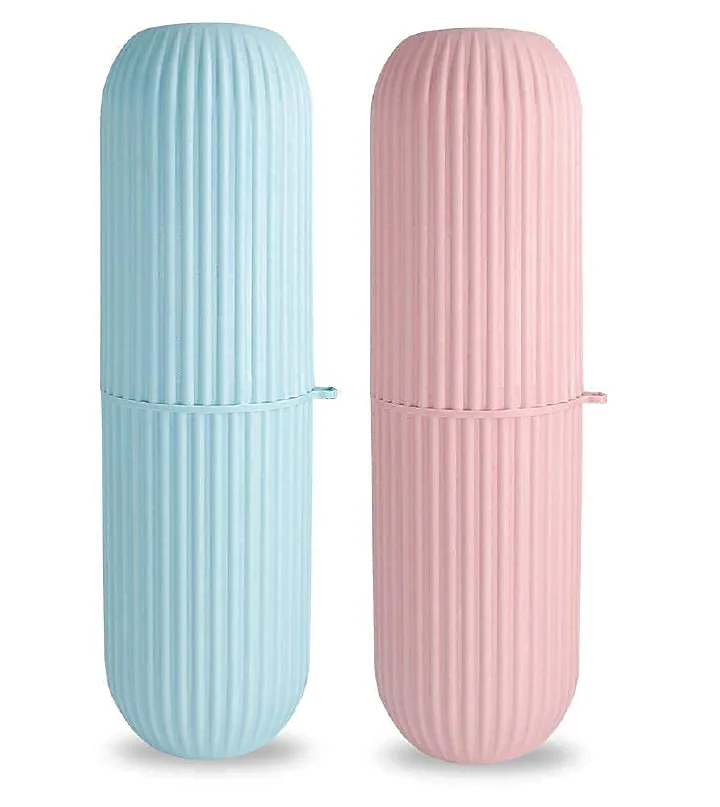 2pcs Capsule Shape Travel Toothbrush Case Holder Portable Toothbrush Storage Plastic Toothbrush Holder