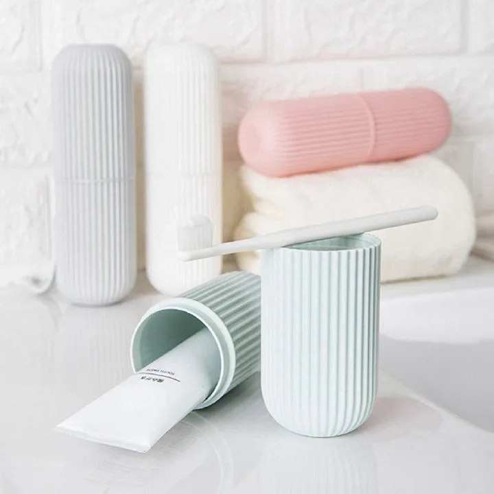 2pcs Capsule Shape Travel Toothbrush Case Holder Portable Toothbrush Storage Plastic Toothbrush Holder