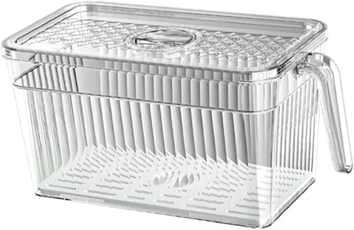 5L Refrigerator Organizer Fridge Food Storage Box with Removable Drain Tray Vegetable Fruit Case for Pantry Cabinet Freezer, Clear