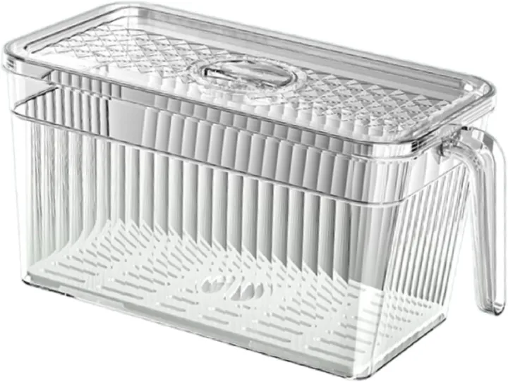 5L Refrigerator Organizer Fridge Food Storage Box with Removable Drain Tray Vegetable Fruit Case for Pantry Cabinet Freezer, Clear