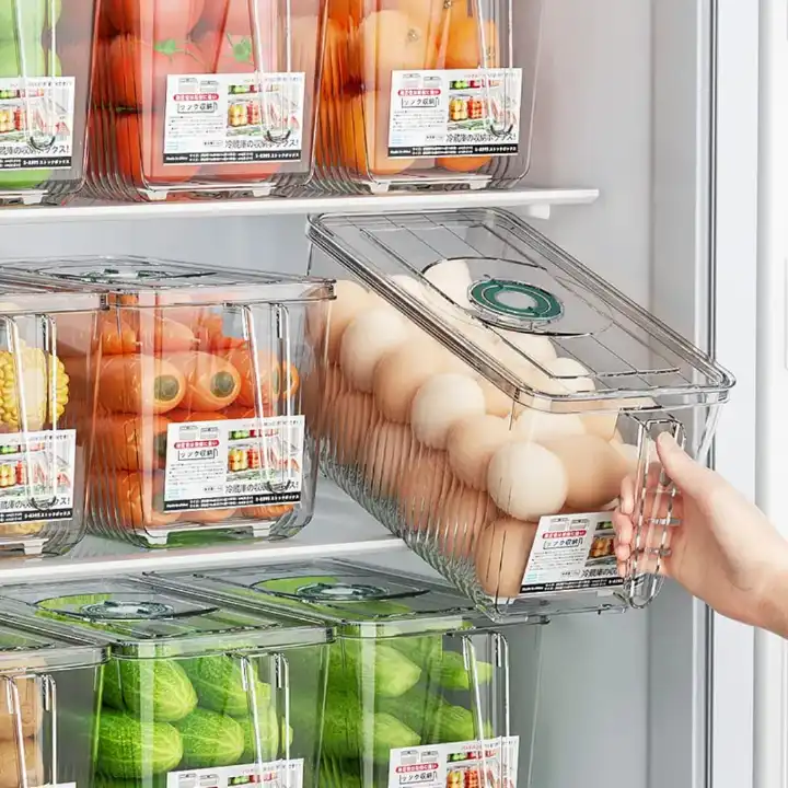 5L Refrigerator Organizer Fridge Food Storage Box with Removable Drain Tray Vegetable Fruit Case for Pantry Cabinet Freezer, Clear