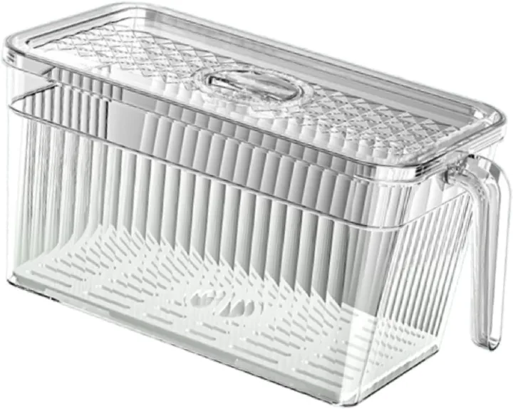 5L Refrigerator Organizer Fridge Food Storage Box with Removable Drain Tray Vegetable Fruit Case for Pantry Cabinet Freezer, Clear