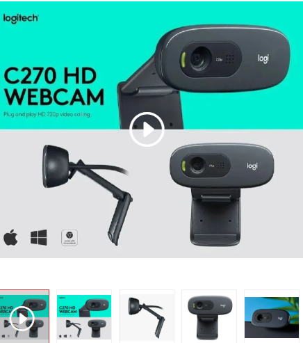 Logitech C270 HD 720p USB Webcam for Desktop & Laptop | Built-in Noise-Reducing Microphone | Auto Light Correction | Wide Screen Video Calling Camera | Plug & Play for Zoom, Skype, Microsoft Teams etc