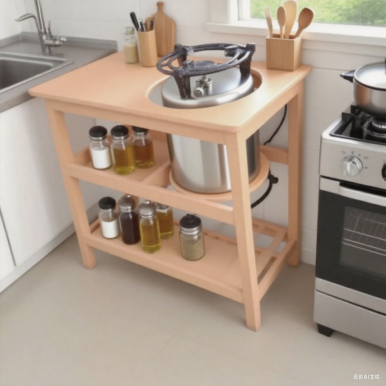 [Superior Quality] Offer price Modern strong and classic kitchen table,Wooden strong Kitchen table with racks. suitable for 6KG cooking Meko.as picture