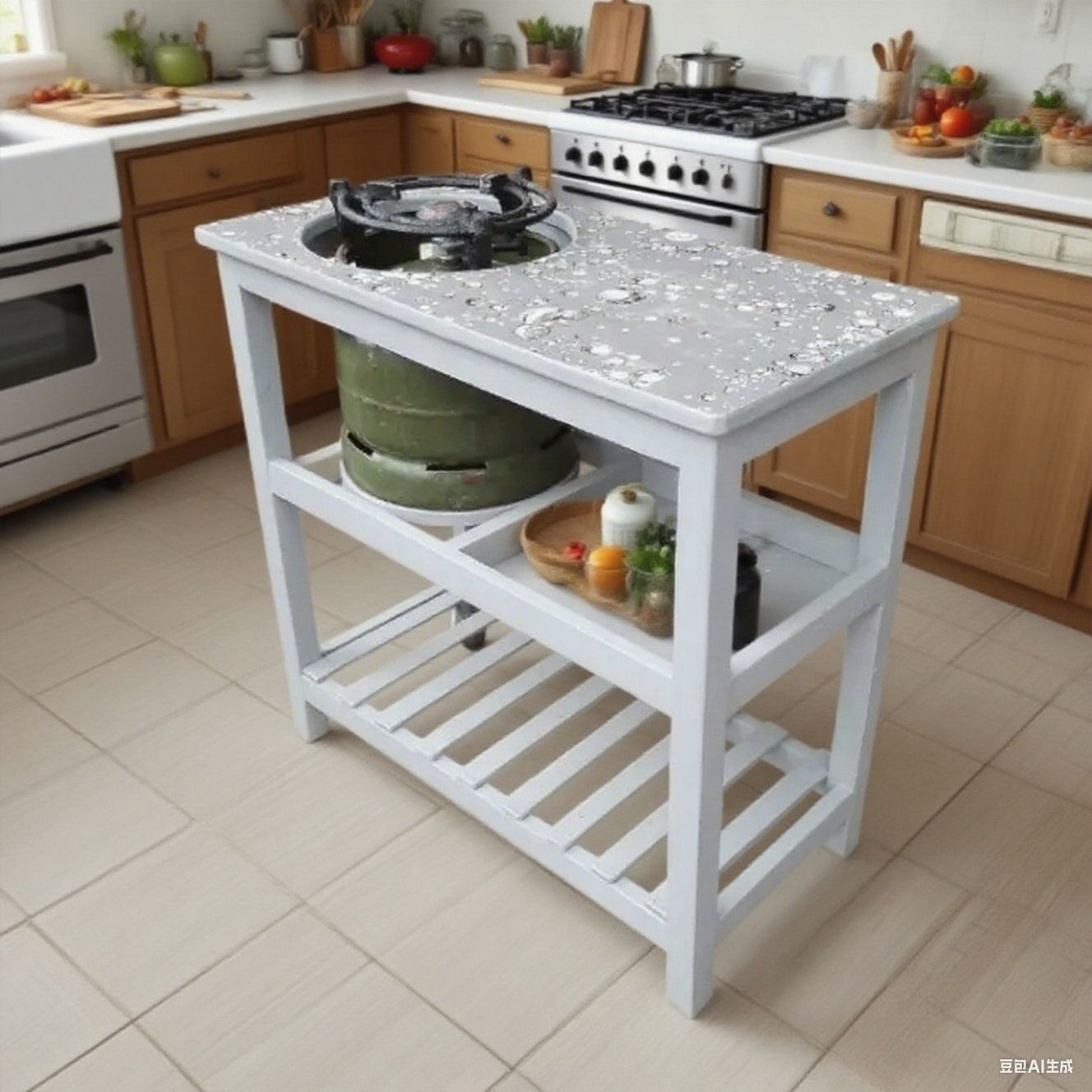 [Superior Quality] Modern strong and classic kitchen table, Wooden strong Kitchen table with racks. suitable for 6KG cooking Meko.as picture