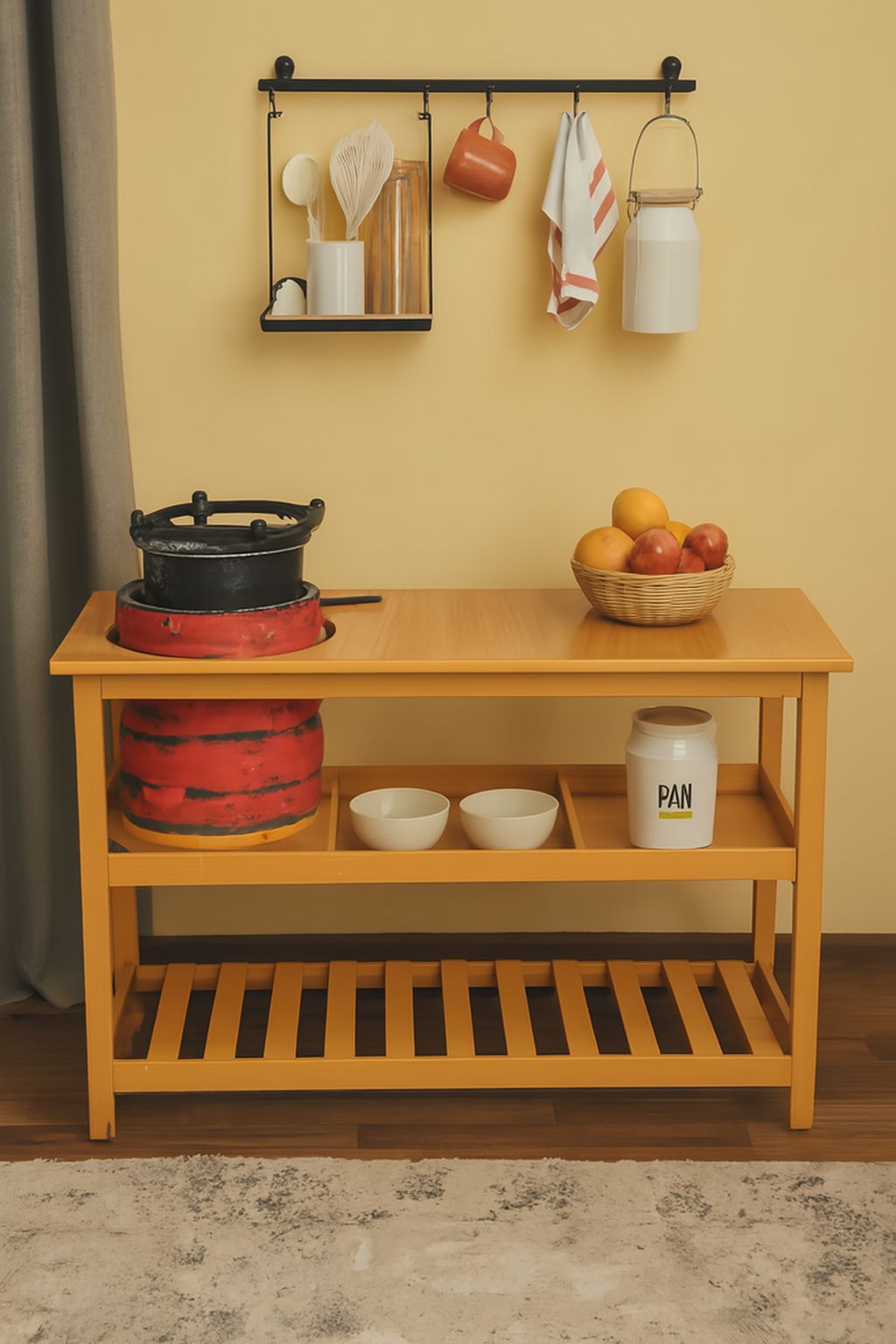 [SUPERIOR QUALITY]  EXTRA LARGE Modern strong and classic kitchen table,Wooden strong Kitchen table with racks. suitable for 6KG cooking Meko.as picture