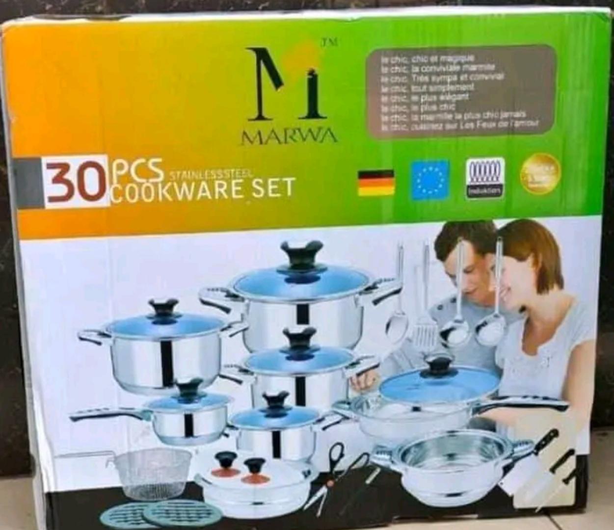 30pcs Marwa stainless steel cookware set.