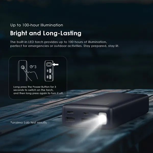 Oraimo Traveler 12 Power Bank 20,000mAh – 12W Fast Charging, Dual USB Output, Slim High-Capacity Design