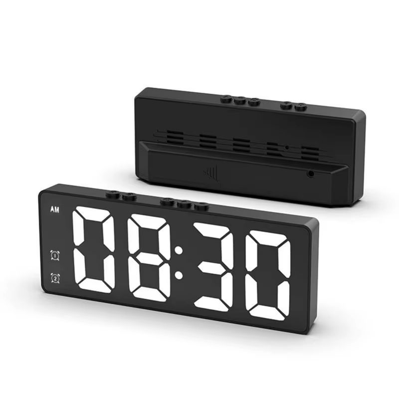LED Alarm Clock Electronic Student Digital Clock Voice Control Dual Snooze 12/24H Dual Alarms Temperature Mute Table Clock