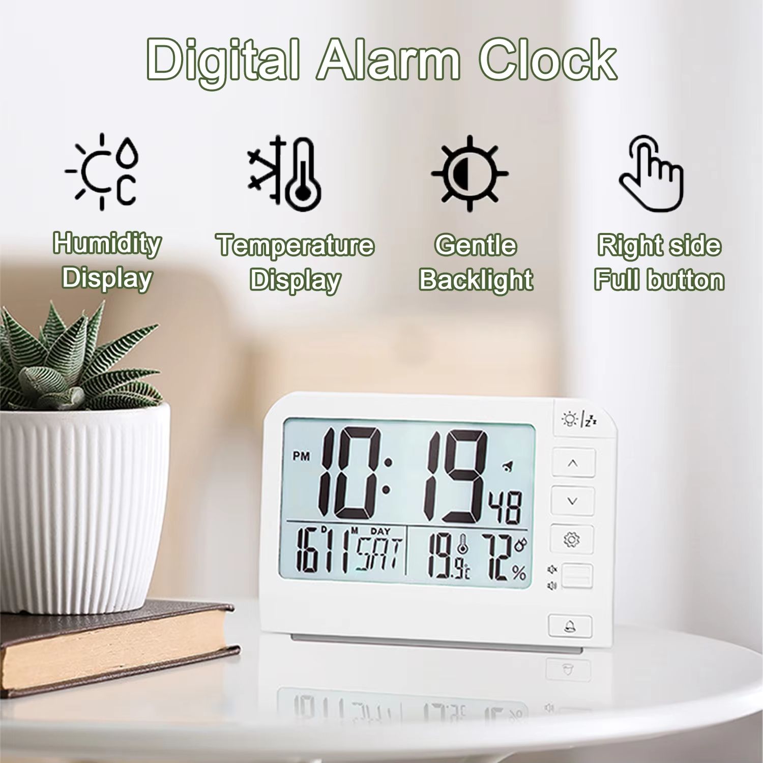 Digital Alarm Clock Large Screen Table Clock with LCD Temperature Humidity Date Week Night Light Clock Bedroom Home Decoration
