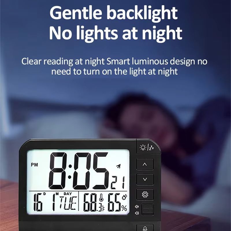 Digital Alarm Clock Large Screen Table Clock with LCD Temperature Humidity Date Week Night Light Clock Bedroom Home Decoration