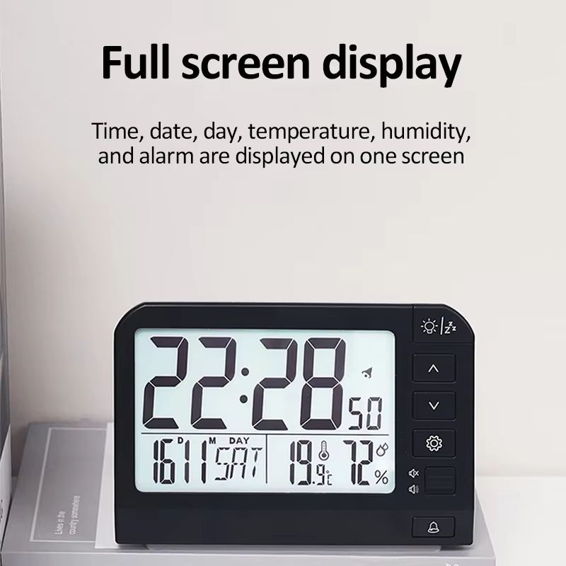 Digital Alarm Clock Large Screen Table Clock with LCD Temperature Humidity Date Week Night Light Clock Bedroom Home Decoration