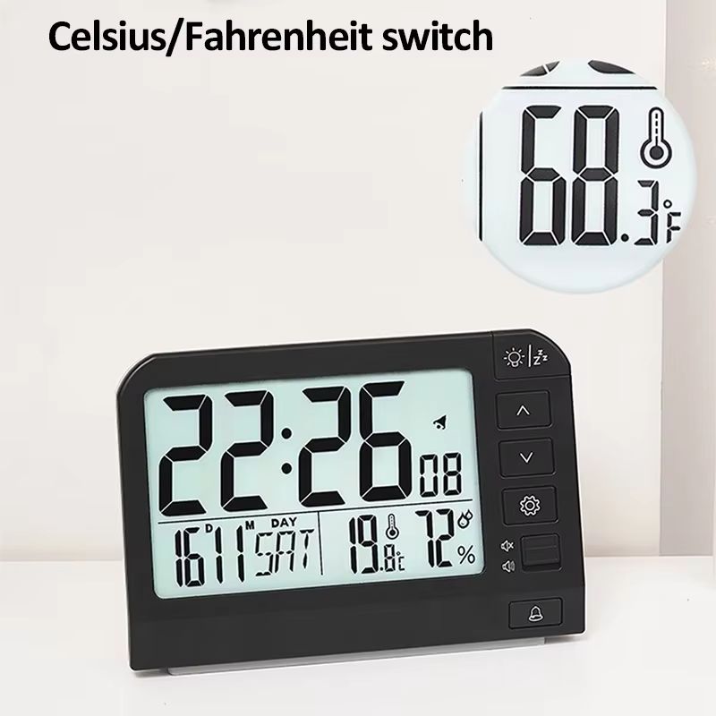 Digital Alarm Clock Large Screen Table Clock with LCD Temperature Humidity Date Week Night Light Clock Bedroom Home Decoration