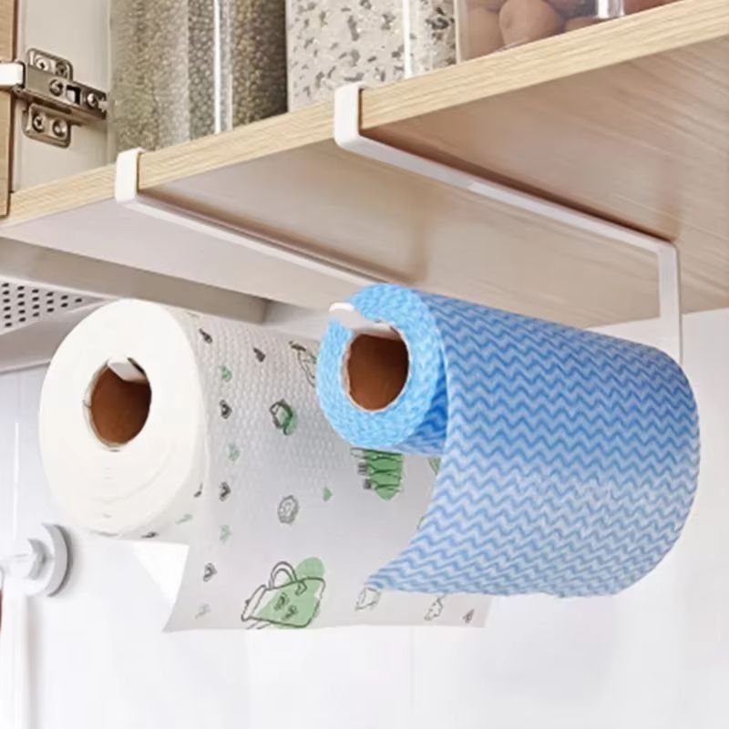 Paper Roll Holder Towel Rack Cling Film Storage Rack Bathroom No Punching Storage Rack Hanging Shelf Kitchen Tissue Accessories