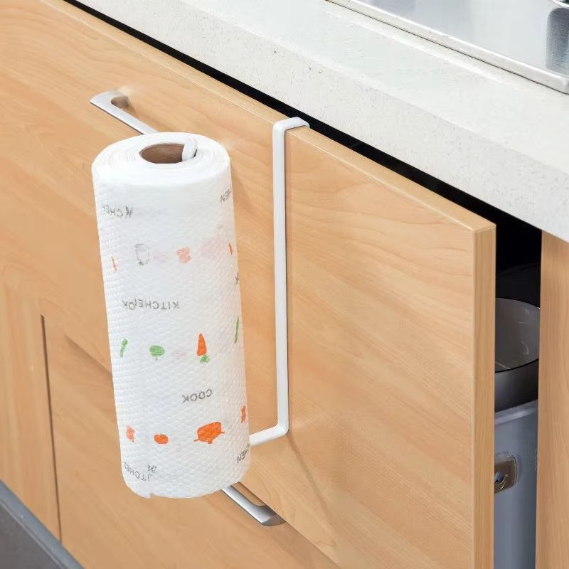 Paper Roll Holder Towel Rack Cling Film Storage Rack Bathroom No Punching Storage Rack Hanging Shelf Kitchen Tissue Accessories