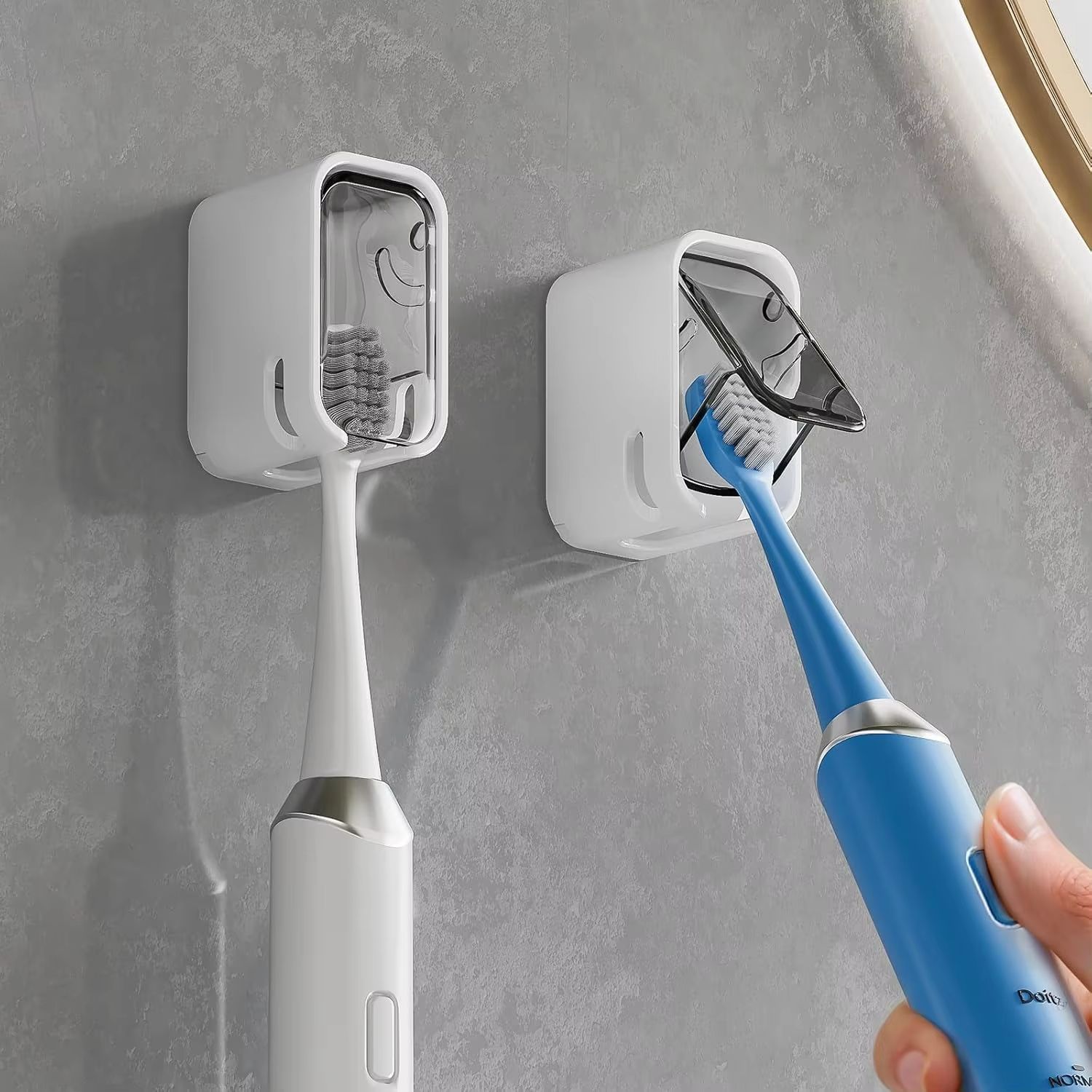 Toothbrush Holder Wall Mounted Electric Toothbrush Storage Rack Dustproof Flip-top Tooth Brush Rack Toothbrush Storage Box