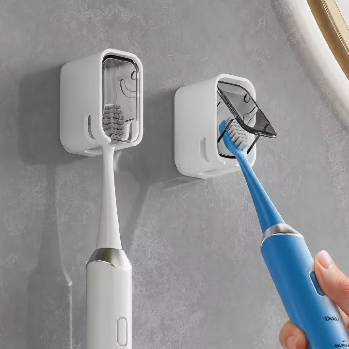 Toothbrush Holder Wall Mounted Electric Toothbrush Storage Rack Dustproof Flip-top Tooth Brush Rack Toothbrush Storage Box