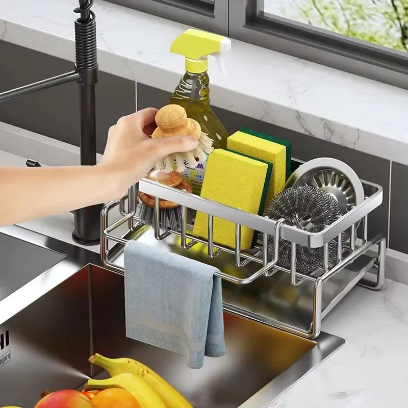 Small Kitchen Rag Shelf No Hole Installation Kitchen Storage Shelf Detergent Storage Drainage Rack Household Spice Rack